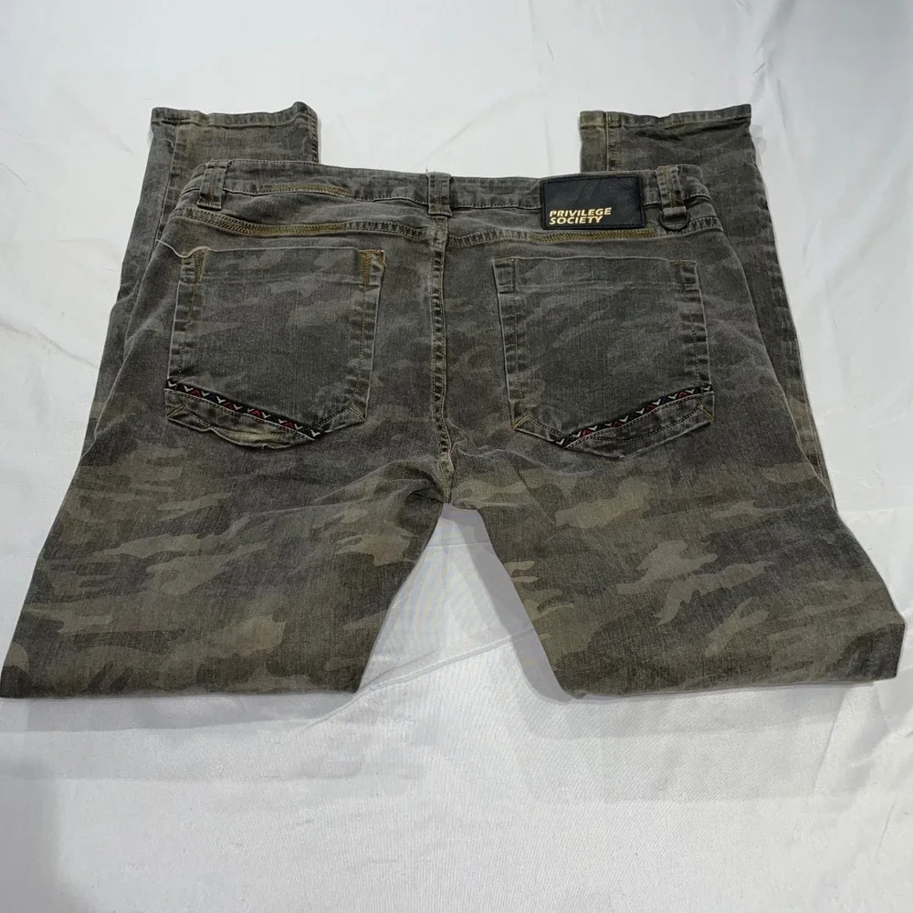 Privilege Society Mens Camo Hunter Slim Straight Jeans Green Grey Size 36 x 31